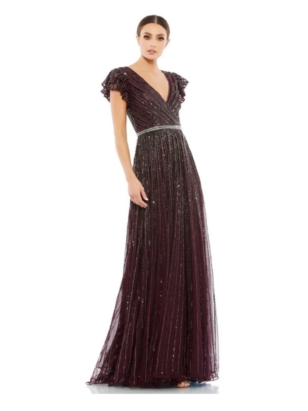 Mac Duggal Plum Sequin Evening Gown
